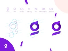 some type of font and numbers on a white background with purple circles in the middle