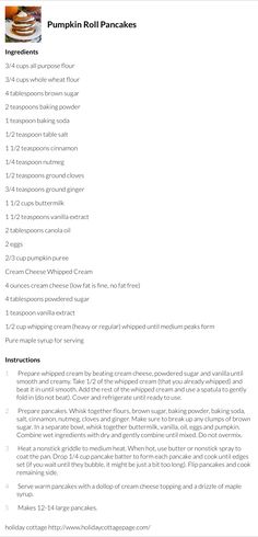 the recipe for pumpkin roll pancakes is shown