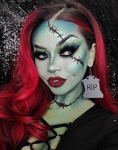 Halloween Makeup Ideas For Women, Bride Of Frankenstein Makeup, Frankenstein Makeup, Stitches Makeup, Monster Makeup, Halloween Makeup Ideas, Cool Halloween Makeup, Creation Photo, Amazing Halloween Makeup