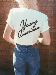 Young American Tee - REDWOLF - 1 Forever 21 Tshirts, Forever 21 Letter Print T-shirt, Black Cotton T-shirt With Letter Print, Cotton T-shirt With Black Letter Print, Retro Cotton Shirt With Letter Print, Cotton Band Merch Top With Slogan, Summer Band Merch Shirt With Letter Print, Casual Black Letter Print Tops, Casual Black Print Tops With Letter Print