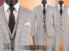 Gray Slim Fit 3pcs Vested Suits for Men Vinci Style SV2W-6, https://vincisuits.com/stores/