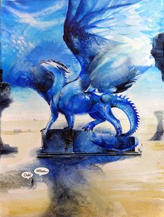 a painting of a blue dragon on a pedestal