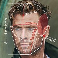 a man's face is shown with the center line marked in red