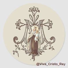 an image of the virgin mary and child jesus sticker on a round white background