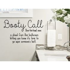 It doesn't mean what you think it does! These wall decals for the bathroom are a sure-fire way to get some laughs. If you are looking for some funny bathroom wall decor ideas, we have you covered! Let this decal bring some good-hearted laughs to your home. Size: 6" H x 10" W x 0.18" D, Color: Black | Trinx Bathroom Wall Decal 6.0 H x 10.0 W in Vinyl in Black | 6" H x 10" W x 0.18" D | Wayfair | Home Decor Bathroom Wall Decor Ideas, Bathroom Quotes Funny, Bathroom Wall Decals, Bathroom Decals, Bathroom Quotes, Funny Bathroom, Air Bnb, Bathroom Humor, Bible Verse Wall Art