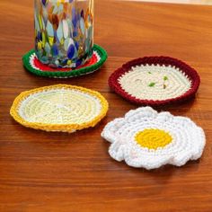 This fun set of coasters is designed and crafted by Mexico's . The artisan crochets the four different coasters by hand, including a watermelon, lemon, egg, and pitaya. Dakota Fields | Dakota Fields Good Taste Crocheted Coaster 2.4 H x 4.9 W x 4.9 D in white / yellow in Yellow / Red / White | 2.4" X 4.9" W X 4.9" D | Wayfair Crocheted Coasters, Watermelon And Lemon, Crochet Coasters, Season Colors, Memorable Gifts, Crochet Tutorial, The Four, Crochet Flowers, Easy Crochet