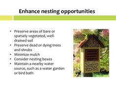 a birdhouse with the words enhance nesting opportuniities preserve areas of bare or sparse vegetation, well - drained soil