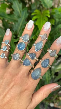 You will receive the aquamarine ring of your choice. Each ring is pictured and numbered for choosing. All rings are set in .925 sterling silver or plated in gold over silver Choose your size at checkout Colors That Go With Silver Jewelry, Turquoise Aquamarine Gemstone Rings, Unique Aquamarine Rings For Gifts, Gift Aquamarine Crystal Ring With Accent Stones, Aquamarine Gemstone Crystal Ring Gift, Aquamarine Crystal Gift Ring, Afro Jewelry, Amazonite Ring, Spring Hill