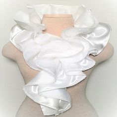 Detachable Ruffle Collar with pre-designed attachment with button closure,  100% White Satin. Neck Ruffle Collar Diy, Diy Neck Ruffle Collar Clown, Clown Frilly Collar, White Fitted Detachable Collar, Neck Ruffle Collar, Flannel Scarves, Bow Scarf, Tie Dye Scarves, Winter Accessories Fashion