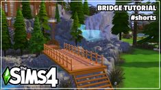 a bridge that is next to some trees and rocks with the words sims4 on it