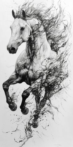 Horses Black And White Photography, White Stallion, Shadow Horse, Gospel Drawings, Realistic Horse Drawings, Bucking Horse, Horses Artwork, Sketchy Art Style, Horse Background