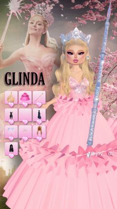 a barbie doll is dressed in pink and holding a wand with the caption glinda