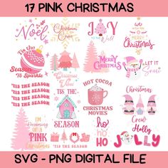 pink christmas svg clipart bundle