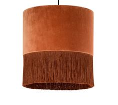 an orange and brown lamp hanging from a ceiling