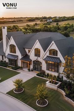 A charming countryside estate with classic architecture, expansive windows, and lush greenery, captured at sunset. House Inspiration Farmhouse, Luxury Home Exterior Design, House Claims For Dr, Rich Houses, Big White House, Bloxburg Exterior, House White