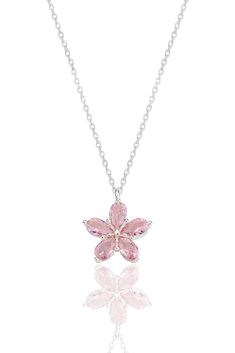 Sterling Silver Flower Charm Necklace, Pink Flower Shaped Sterling Silver Necklace, Pink Flower-shaped Sterling Silver Necklace, Sakura Necklace, Sterling Silver Flower Necklace, Crystal Bead Jewelry, Silver Flower Necklace, Necklace Amethyst, Aquamarine Necklace