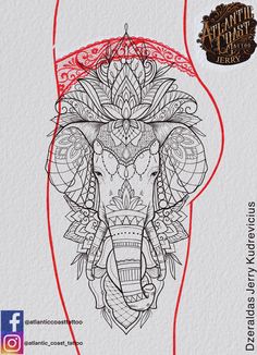 an elephant with intricate designs on it's face is shown in this coloring book