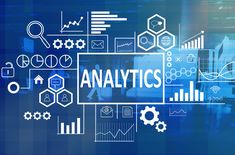 an image of the word analytics surrounded by icons and graphs on a blue background with lines