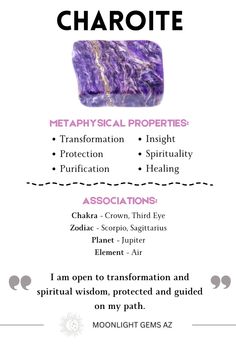 Charoite Crystal Meaning, Charoite Meaning, Halite Crystals, Planets Saturn, Charoite Crystal, Tree Hugging, Spiritual Connections