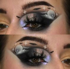 eye makeup😍 Halloween Inspired Eye Makeup, Witch Eyes Makeup, Ghost Eye Makeup, Makeup With Stars, Spooky Eye Makeup, Glam Eyeshadow Looks, October Makeup, Halloween Eyeshadow, Masquerade Makeup