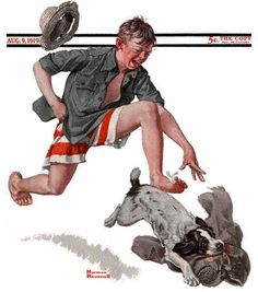 a boy jumping over a dog on the ground