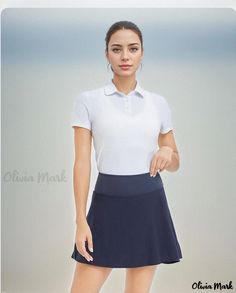 Olivia Mark - Lightweight Cross-pleated Tennis Skirt with Shorts and Pockets for Outdoor Sports Activities such as Golf and Badminton Sporty Fitted Navy Skort, Navy Fitted Sporty Skort, Fitted Navy Skort For Sports, Fitted Navy Skort For Work, Navy Fitted Skort For Workwear, Casual Fitted Navy Tennis Skirt, Navy Casual Fitted Tennis Skirt, Navy Fitted Tennis Skirt, Casual Navy Pleated Skort