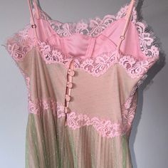 The Most Stunning Vintage 90s Lace Dress From Betsey Johnson! Beautiful Pastel Pink And Green Layers With Button Closures. In Very Good Used Condition. Hard To Let This One Go She’s A Beauty! Betsey Johnson Dress, Sublimation Ideas, Vintage Betsey Johnson, Fits Inspo, Betsey Johnson Dresses, Guest Dress, Betsy Johnson, Vintage Lace, Pastel Pink