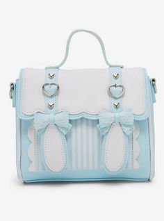 Blue & White Kawaii Stripe Crossbody Bag | Hot Topic Kawaii Purse, Bow Applique, Kawaii Bag, Kawaii Bags, White Crossbody Bag, Kawaii Accessories, Blue Bunny, Blue Purse, Novelty Bags