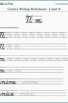 cursive writing worksheets letter n