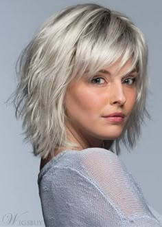 Short Layered Hairstyle Women's Gray Blonde Natural Straight Synthetic Hair Wigs | eBay Effortless Bob, Wig Outlet, Feathered Bangs, Best Wig Outlet, Short Shag Hairstyles, Choppy Layers, Choppy Bob Hairstyles, Tousled Waves, Hair Medium