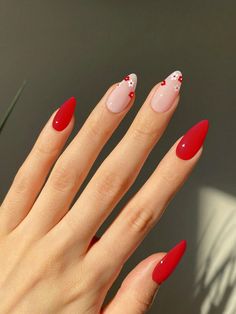 Red Summer Nails, Almond Nails Designs, Pretty Acrylic Nails