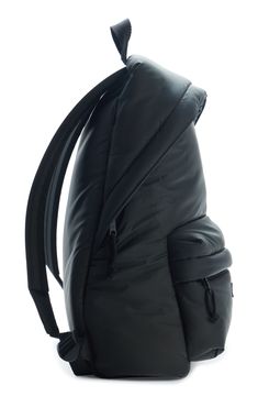 Explore near and far with this durable backpack featuring comfortably padded straps, a top carry handle and minimalist branding. Two-way top-zip closure Top carry handle; padded, adjustable backpack straps Exterior zip pocket Interior zip pocket Synthetic Made in Italy Designer Handbags Functional Black Bags With Removable Padding, Functional Black Backpack With Removable Padding, Modern Bags With Zipper Closure For Outdoor Activities, Black Travel Bag With Removable Padding, Travel Bag With Removable Padding In Black, Modern Outdoor Standard Backpack, Sporty Standard Backpack For Commuting, Outdoor Backpack With Zipper Closure Softback, Outdoor Softback Backpack With Zipper Closure