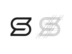 the letters s and b are in black and white, with lines running through them