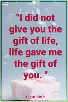 a pink gift box with the words i did not give you the gift of life, life gave me the gift of you