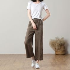 Cool and comfortable for hot summer days, this natural linen pants is elegant and stylish.    It is a wonderful wardrobe staple that's a timeless classic you'll wear again and again.Pure natural linen materials, comfortable, breathable, refreshing and soft fabric. All our items are Tailored and Handmade and Made to Order ,I can make Any Size . I design new styles every week, please collect my store. I believe that you will meet your favorite styles. ★★FEATURES Linen 55% + Cotton 45% ( Medium Wei Casual Flax Bottoms For Summer, Casual Summer Flax Bottoms, Casual Summer Bottoms In Flax, Relaxed Fit Linen Pants In Khaki, Relaxed Fit Linen Khaki Bottoms, Khaki Linen Pants Relaxed Fit, Relaxed Fit Khaki Linen Bottoms, Relaxed Fit Khaki Linen Pants, Khaki Relaxed Fit Linen Bottoms