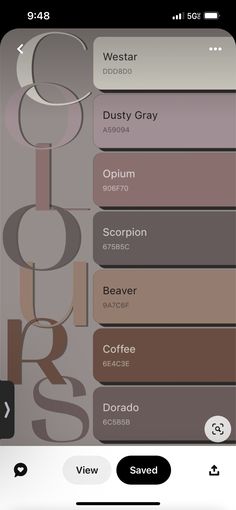 an iphone screen showing the text and colors in different font styles, including brown, pink,