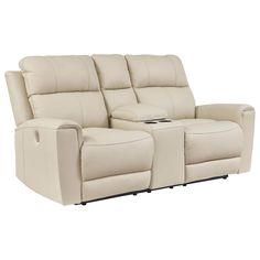 the reclining loveseat with two seats in beige leather