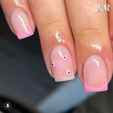 Pink Evil Eye Nails Short, Hot Pink Evil Eye Nails, Pink Nails Evil Eye, Evil Eye Nails Aesthetic, Pink Eye Nails, Short Pink Holiday Nails, Holiday Biab Nails Short, Evil Eye Biab Nails, Pink Biab Nail Designs