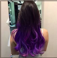 Ends Of Hair Dyed Purple, Purple Ends On Black Hair, Long Straight Purple Hair, Purple Ombre Hair Color For Brunettes, Black Hair With Purple Ends, Purple Hair Ends, Black And Purple Ombre Hair, Purple Tips Hair, Purple Hair Ombre