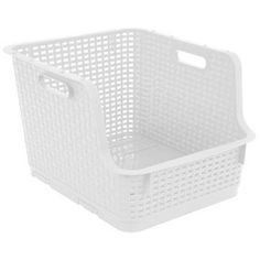 a white plastic basket on a white background