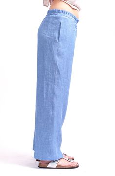 Stay chill and casually cool with the Light blue linen elastic waist pants women. These mid waisted linen pants feature a thick elastic waistband, two side pockets at each hip allow you to carry all your things. Treat these Light blue linen pants women to heeled sandals and with any of our tops or tanks. linen pants women who love to look good and fresh. You will enjoy wearing mid waisted linen pants women which are made of perfectlinen, high quality pure, soft italian linen This Organic clothin Linen Tapered Leg Pants With Pull-on Style, Spring Linen Pants With Pull-on Style, Spring Linen Pull-on Pants, Spring Linen Pull-on Bottoms, Linen Wide Leg Bottoms With Pull-on Style, Linen Pull-on Style Bottoms For Loungewear, Spring Linen Wide Leg Pants With Pull-on Style, Wide Leg Linen Bottoms With Pull-on Style, Linen Wide-leg Pull-on Bottoms