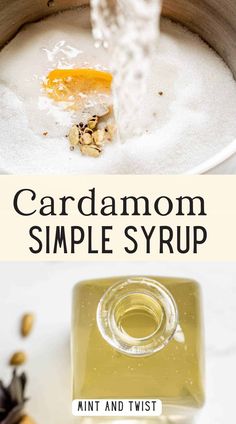 the ingredients for this homemade simple syrup are in a bowl and on top of each other