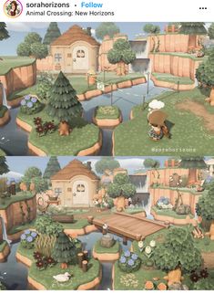 two pictures of the same area in animal crossing