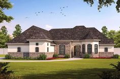 this is an artist's rendering of the front elevation of these european home plans