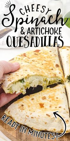 Best Quesadilla Recipe, Cheese Steak Quesadillas, Easy Entrees, Mediterranean Meals, Quesadilla Recipe, Hearty Lunch, Light Meals, Tasty Meat, Artichoke Recipes