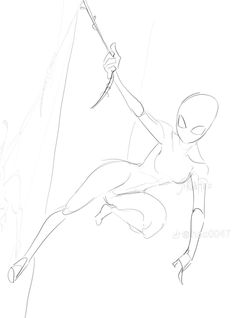 a drawing of a spider - man holding onto a pole