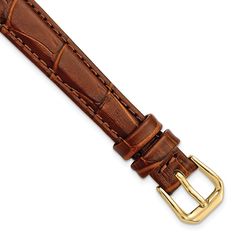 Alligator-style band, calf leather band, gold-tone, stainless steel buckle. Product Specifications - Length of Item : 6.75 in - Material : Accents : Stainless Steel - Watch Band Material : Leather - Material : Accent Color 1 : Gold Tone - Clasp /Connector : Buckle - Width of Item : 12 mm - Watch Band Width : 12 - Watch Band Width U/M : mm - Product Type : Watch - Material : Primary - Color : Brown - Height : 3.5 mm How do I know what width watch band I need? To determine the width of the watch b Watch Accessory, Havana Brown, Luxury Timepieces, Leather Watch Strap, Magnetic Bracelet, Women's Watch, Stainless Steel Watch, Watch Case, Leather Band