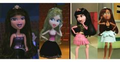 three pictures of barbie dolls in different styles and sizes, one is wearing a tiara