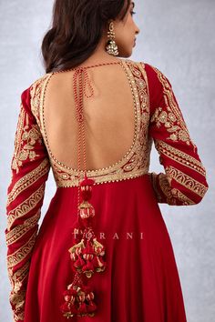 Traditional Anarkali Suits, Red Silk Anarkali Suits, Red Suit Anarkali, Red Dress Indian Suit, Crepe Anarkali Suits, Flared Anarkali Dresses, Red Anarkali Suits Sabyasachi, Red Suit Designs Indian Style, Back Design For Anarkali Dress