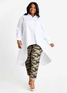 Your top game is strong with this duster length button up. Take your tried-and-true basics (we're looking at you, tees with jeans or polished pants and blouses) and top them off with this plus size top's bold look for the workday or weekend win. Extra points: a hi-low hem! Plus Size Button Down Belted Tunic, Plus Size White Button Down Shirt Outfit, Plus Size Belted Shirt, Plus Size Over Size Vest And White Shrit, Denim 24/7 Plus Size Clothing, Plus Size Work, Ashley Stewart, Maxi Tops, Curvy Fashionista